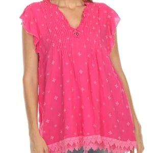 Johnny Was Anthena Eyelet Embroidered Tunic Top Boho Chic